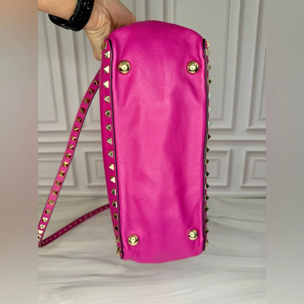 Valentino Garavani Pink Rockstud Leather Tote with Gold Hardware